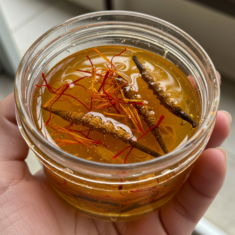 đông trùng hạ thảo ngâm mật ong saffron rất tốt cho tiêu hóa
